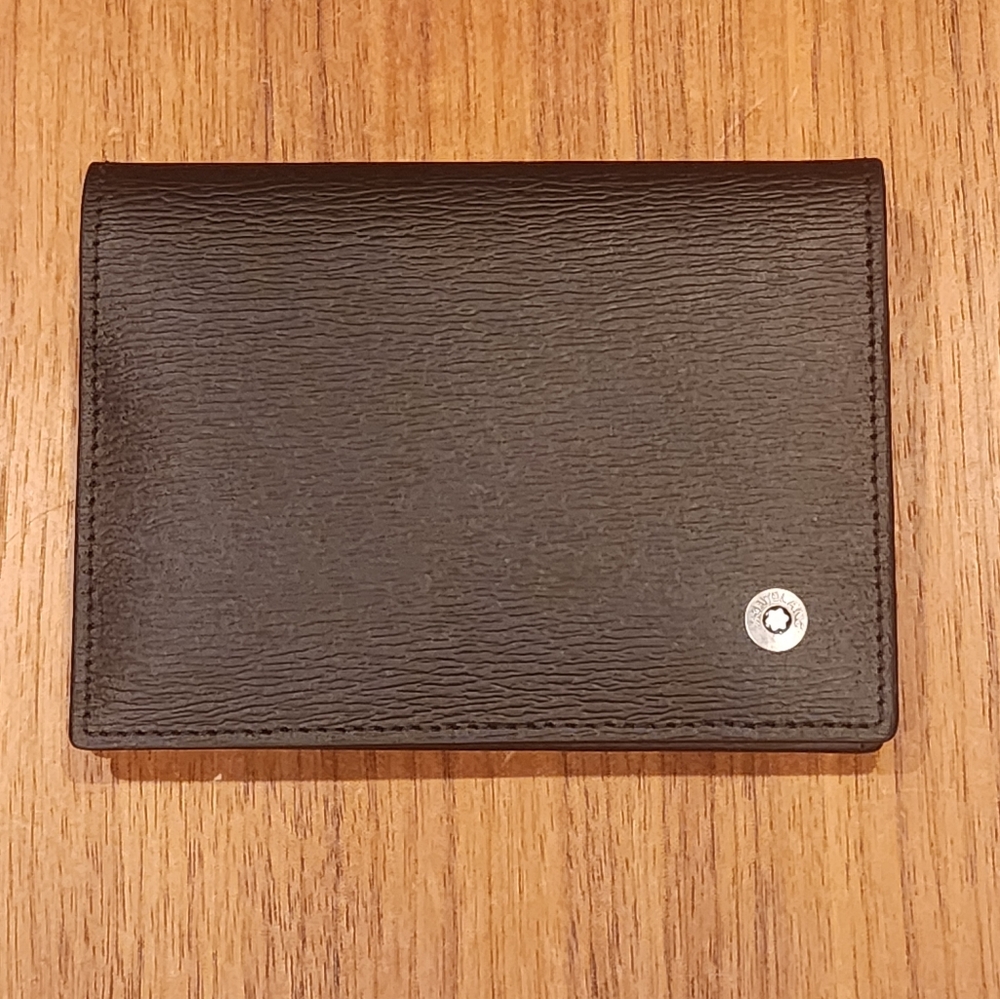 $275 100% Auth Montblanc Leather Card Holder with Gusset LOC Black Star Logo